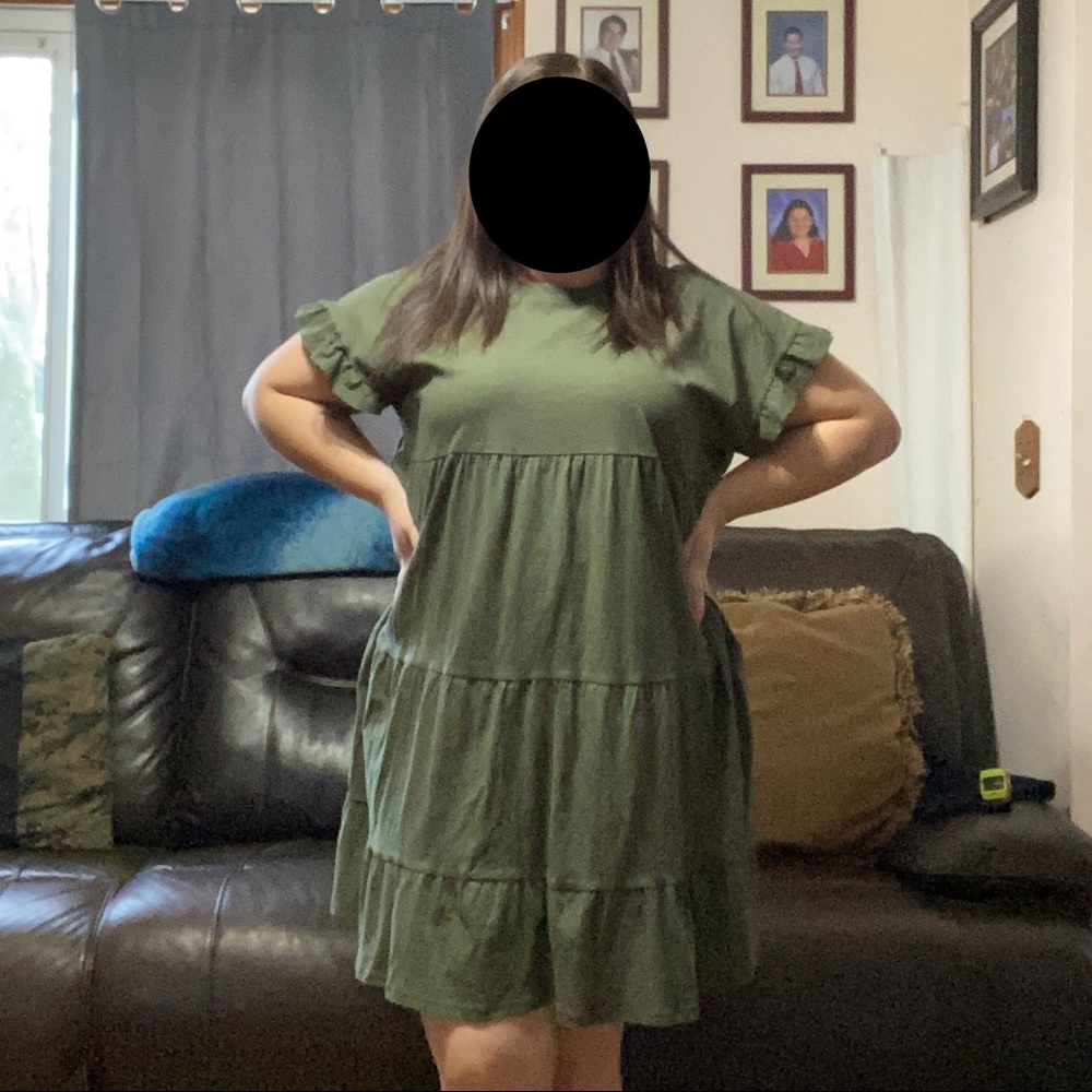 Olive green tiered dress